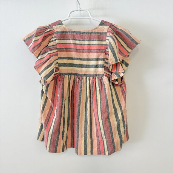 Ulla Johnson Amba Top Pink Rosewood Striped Ruffle Sleeve V Neck Blouse - Picture 3 of 8